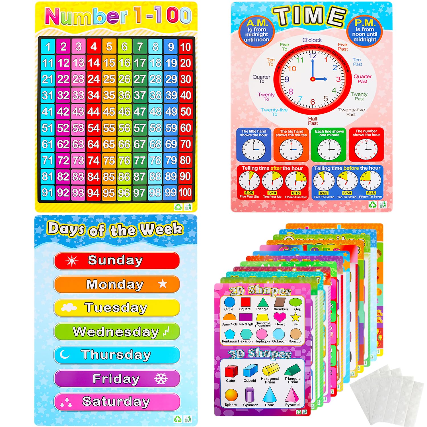 Grandisk 15 Pack Alphabet Poster Educational Poster Laminated Wall Chart For Students Learning Art Preschool Alphabet