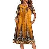 Ekouaer Womens Nightgown Short Sleeve House Dress with Pockets-Floral Print Mumu Dress