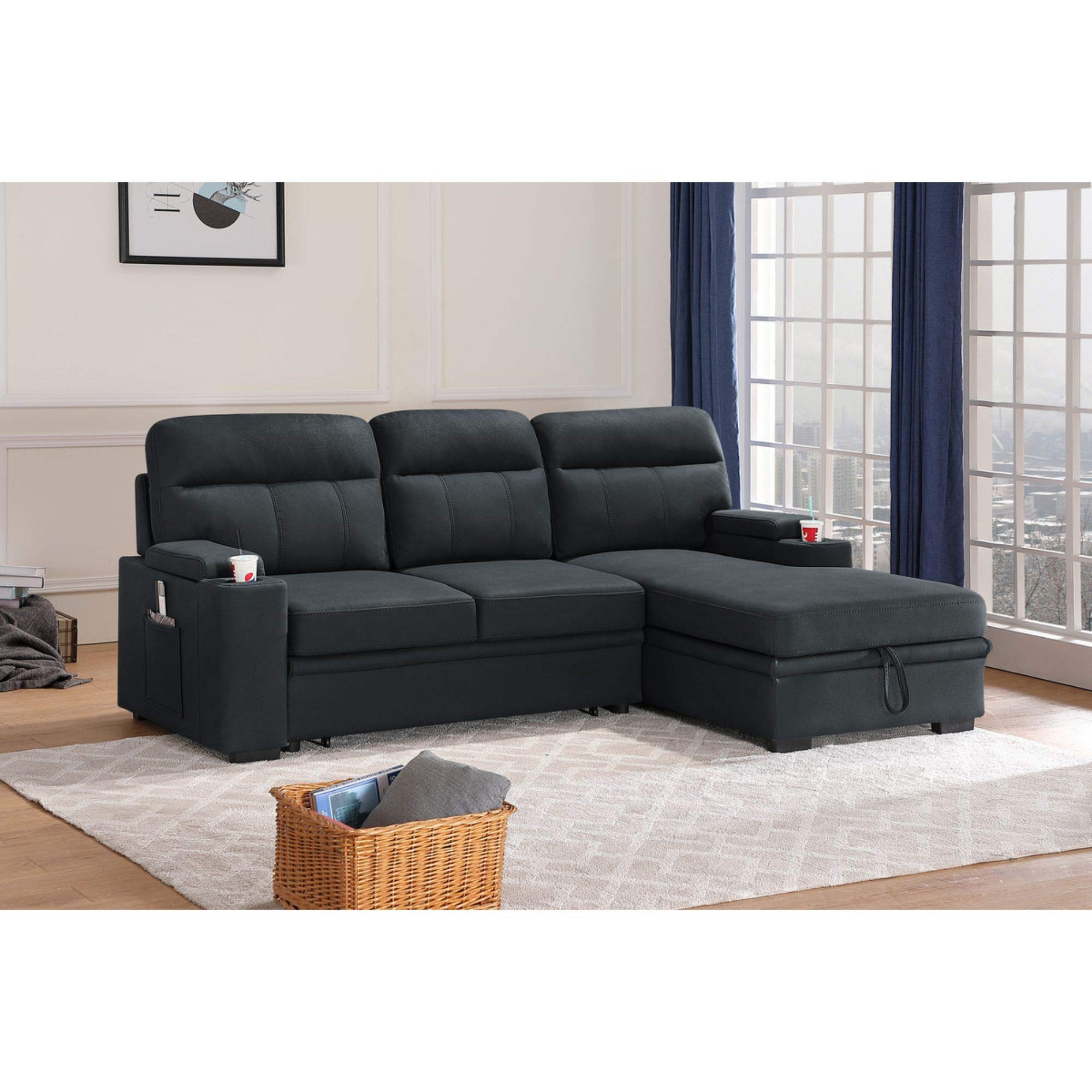 Buy Lilola Home Kaden Black Fabric Sleeper Sectional Sofa Chaise with