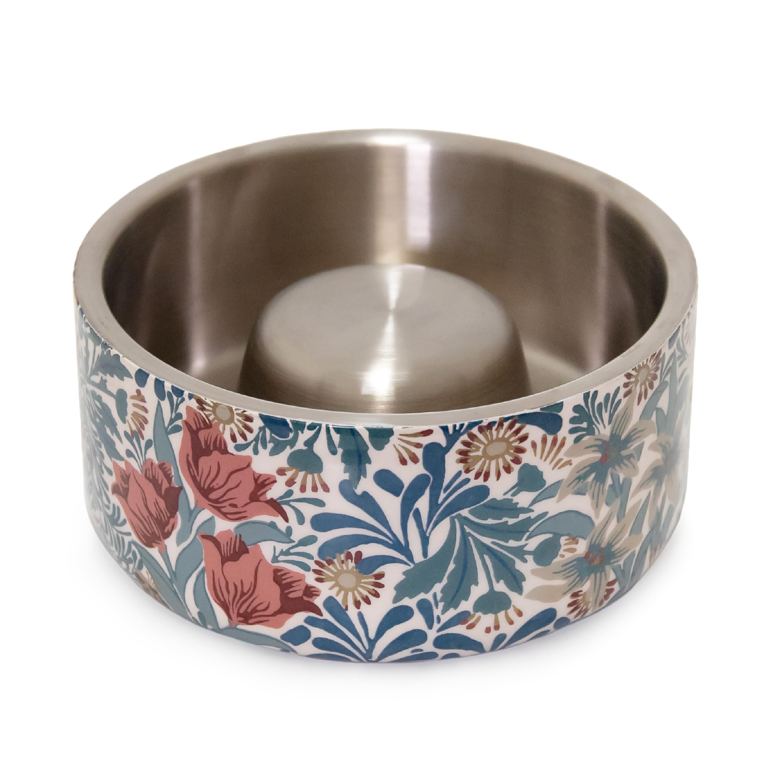 Rosewood x Morris & Co. Bower Berry Slow Feeder Bowl for Dogs, Blue, Durable Stainless Steel Dog Bowl, Aids Digestion, Dog Feeding Station, Luxury William Morris Print