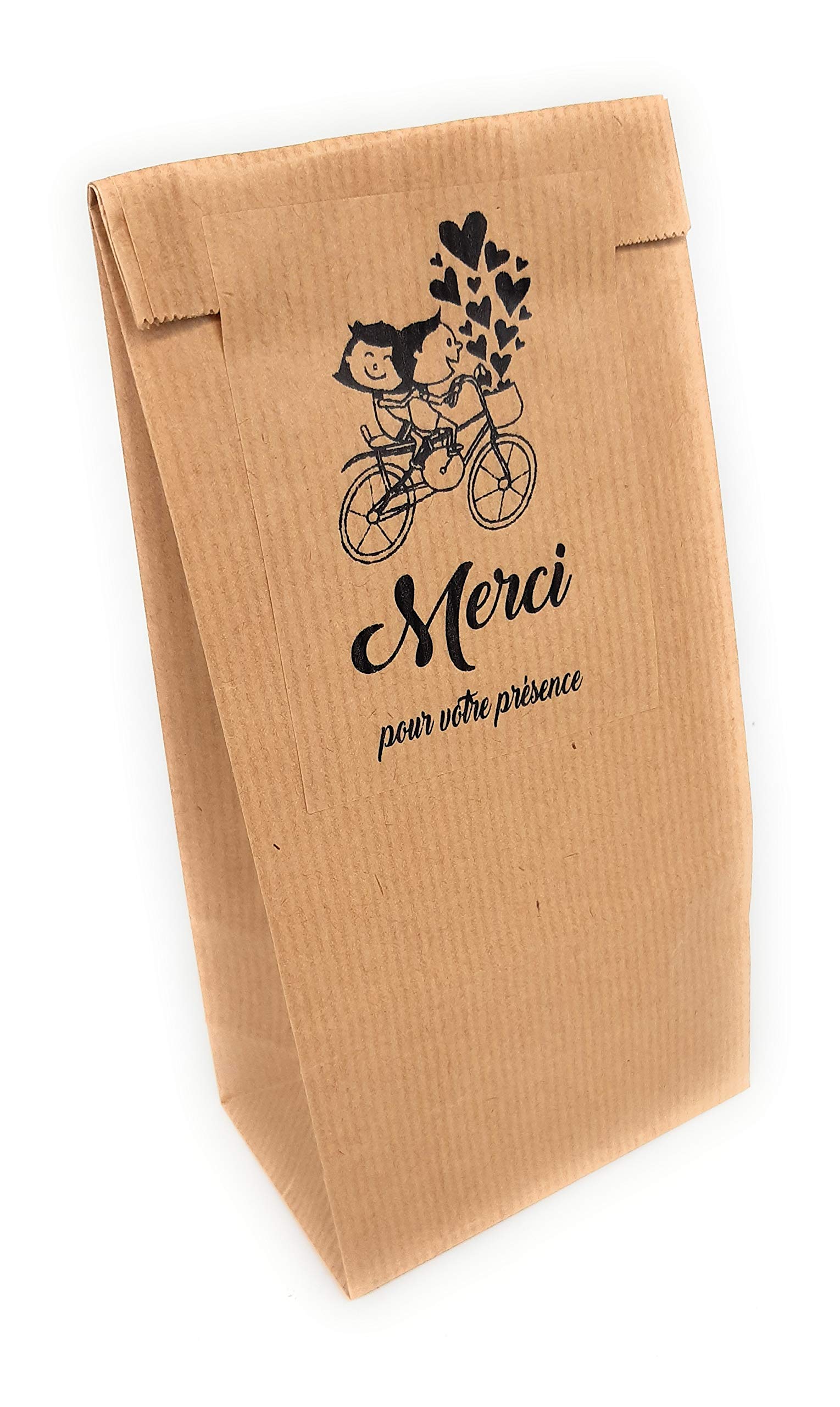 25 KRAFT Bags with Merci pour votre présence Clasp Label