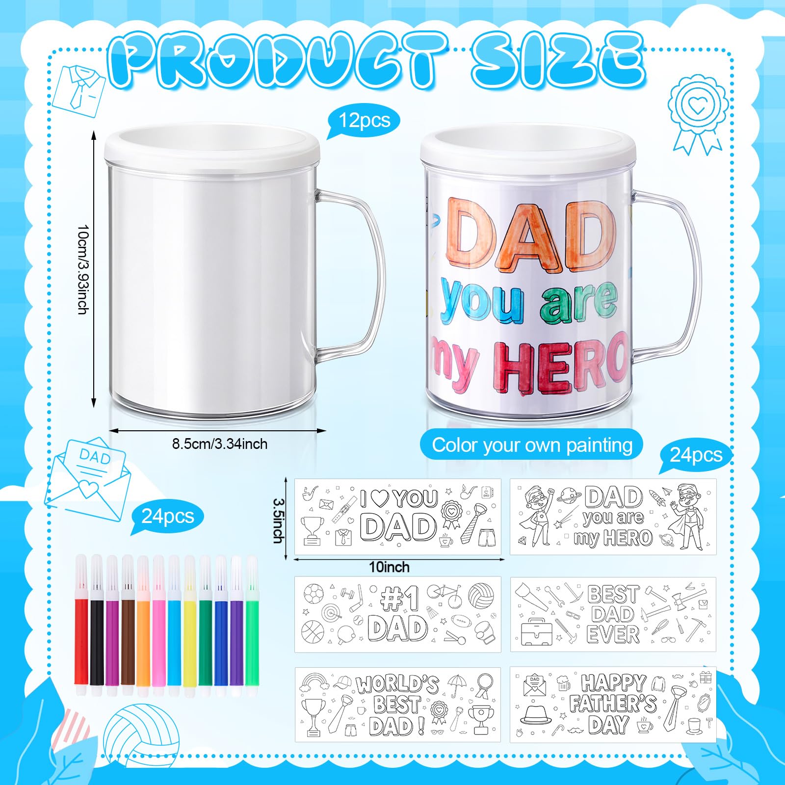 Condition photo showing As Is for lawnidyll 12 sets father’s day paint your own mug kit, best dad ever diy coffee cup craft gifts set,