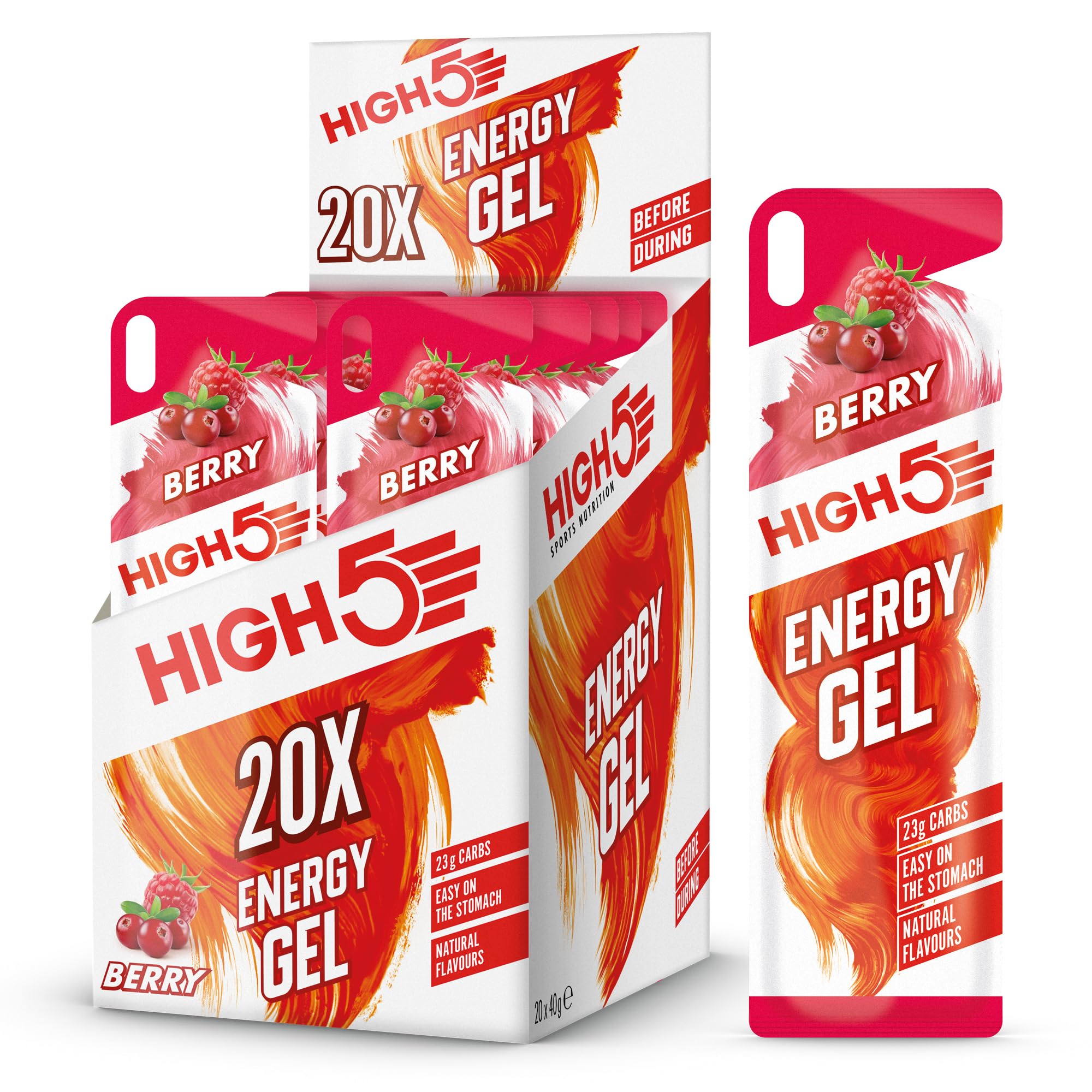 HIGH5 Energy Gels - Quick Release Sports Gels to Power Muscles for Peak Performance - Natural Fruit Juice & Caffeine-Free - On The Go Energy Boost for Running, Cycling and Endurance (Berry, 20 x 40g)