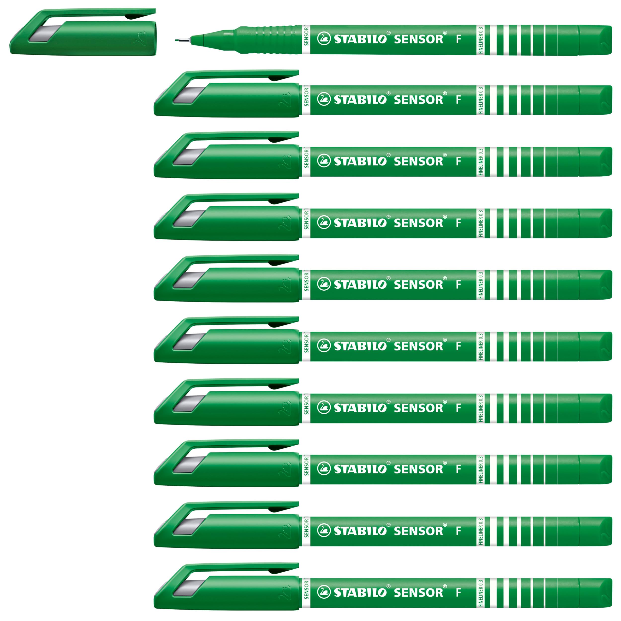 STABILO SENSOR fine - Fineliner with Cushioned F-Tip - Pack of 10 - Green — image 1