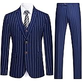 Cloudstyle Mens 3 Piece Stripe Suit Set Center Vent 2 Button Tux Blazer Jacket Vest Trousers