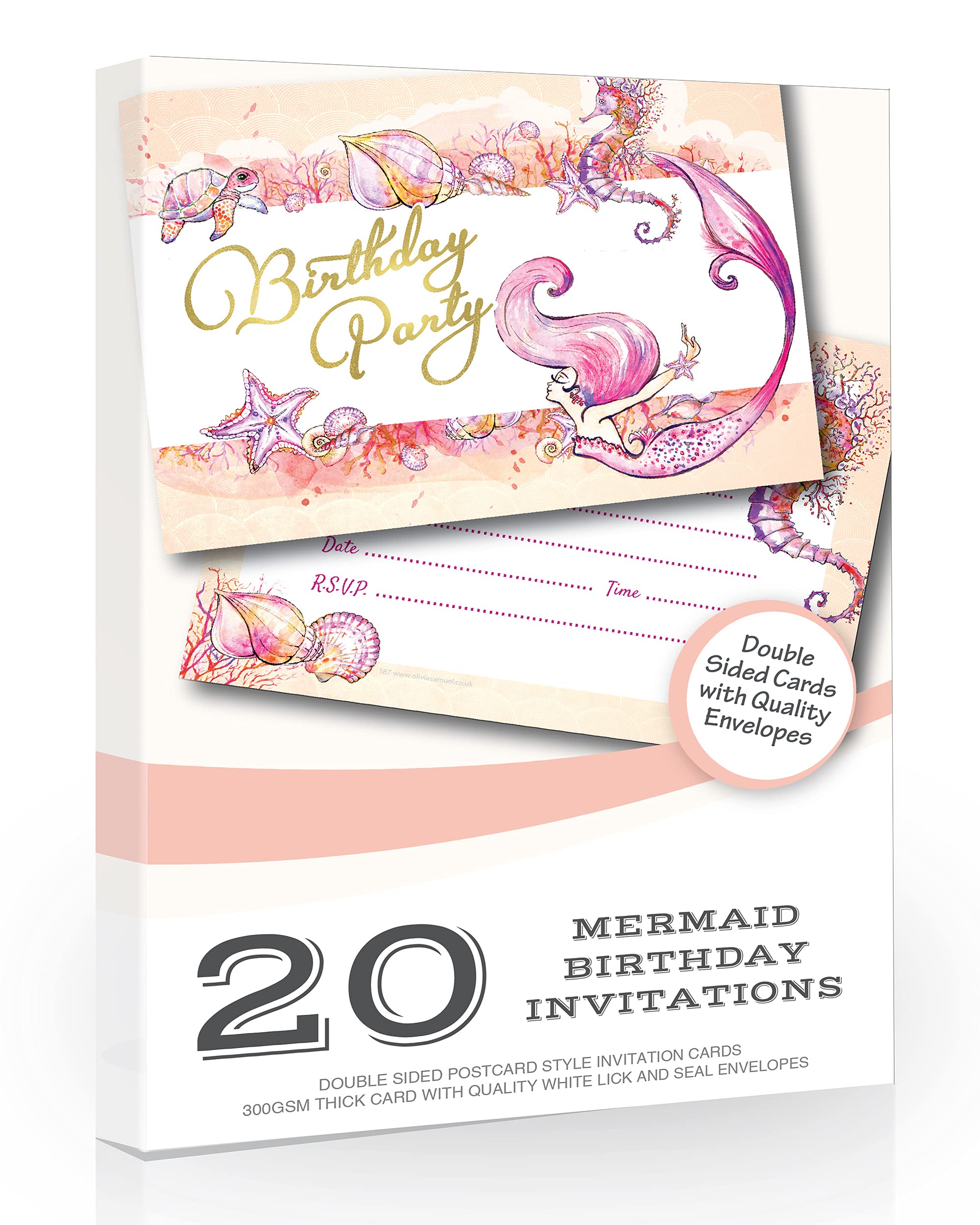 Olivia Samuel 20 x Mermaid Birthday Party Invitations from Ready to Write with Envelopes