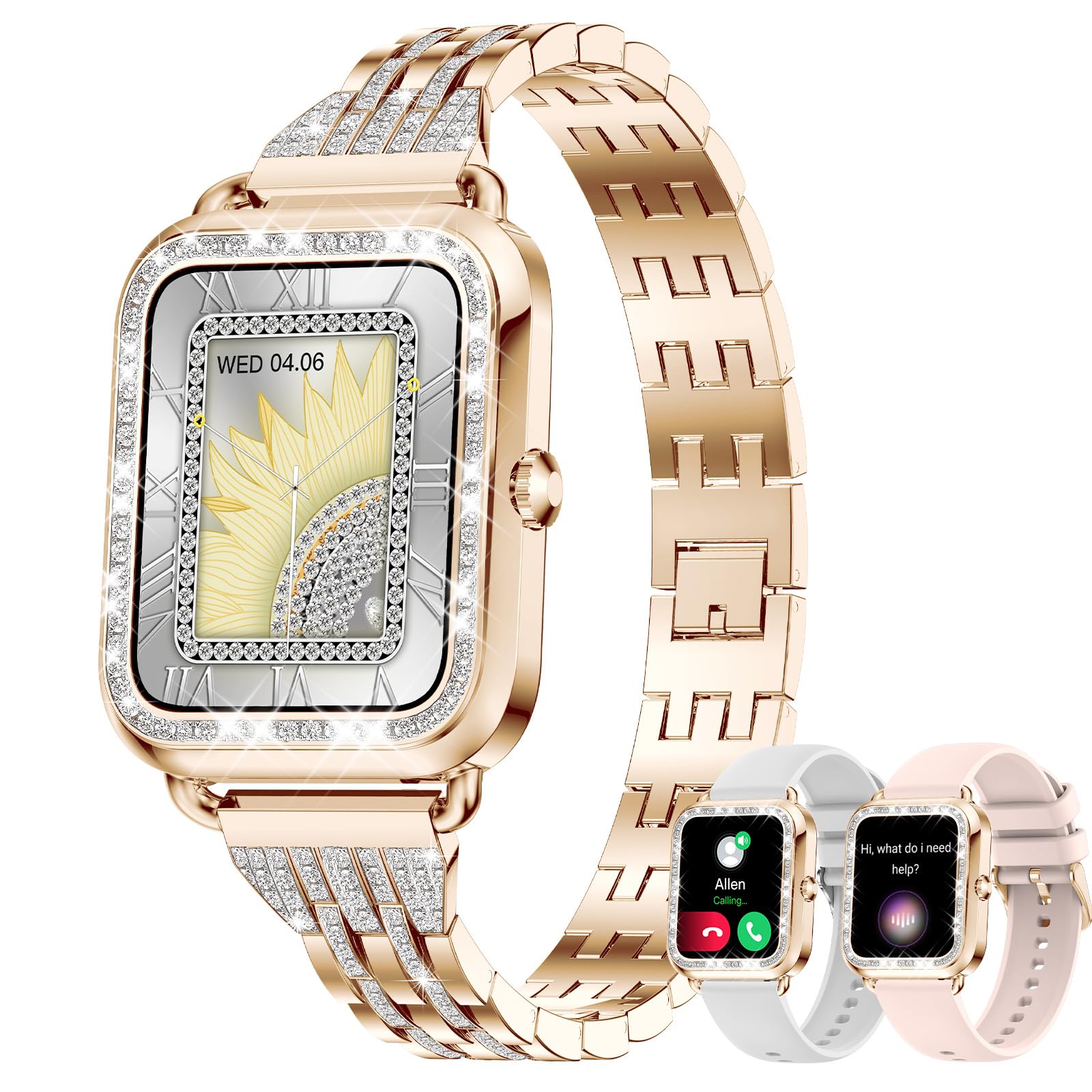 Smart Watches for Women,1.29 HD Touch Screen Ladies Smart Watch Fitness Tracker with Heart Rate/Blood Pressure/Sleep Monitor,110+ Sport IP68 Waterproof Smart Watches for Women Android iOS,3 Strap