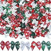 Mini Christmas Bows for Gift Wrapping, 150Pcs Mini Ribbon Bows for Crafts, Small Red Bow Ornaments for Miniature Christmas Decorations, Craft Embellishments (Christmas Color)