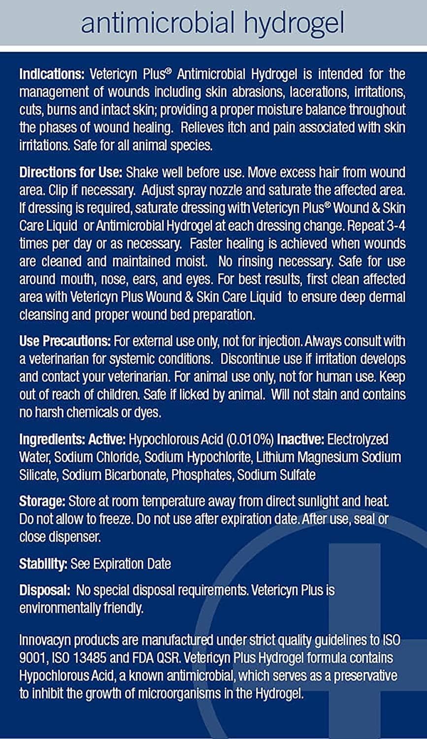 Vetericyn Plus All Animal Antimicrobial Hydrogel. Promotes Healing for Wounds, Post-Surgery Sutures & Irritation. Recommended for Dogs, Cats, Birds & Rabbits. 8 oz. (Packaging/Bottle Color May Vary) : Pet Health Care Supplies : Pet Supplies