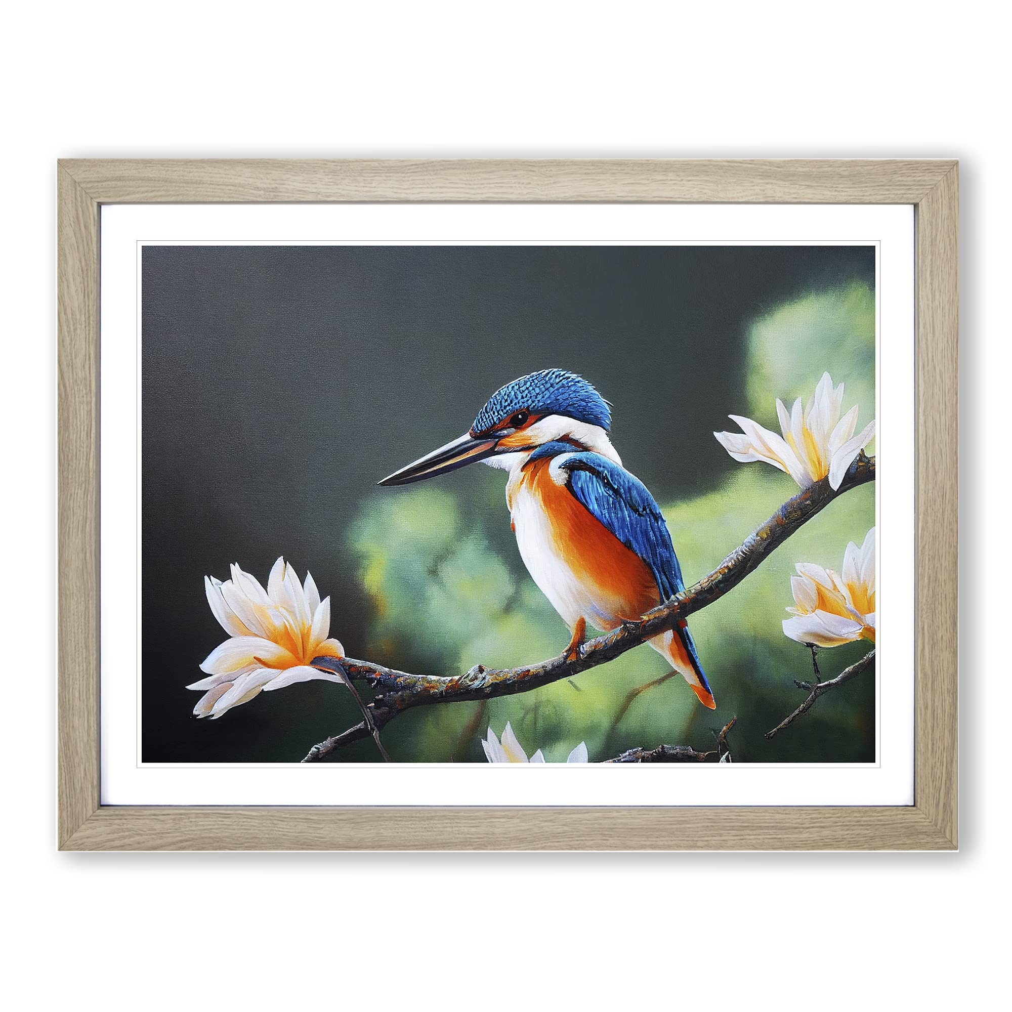 Electrifying Kingfisher Bird Framed Print | A4 Oak Framed Wall Art | Ready to Hang | Modern Nature Picture | Living Room Bedroom Lounge Office