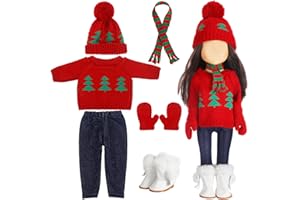 Bencailor 6 Pcs Christmas 18 Inch Doll Clothes and Accessories Winter Outfits Set Sweaters Trousers Hats Shoes for 18 Inch Doll Gifts (Tree Red White Green,Classic)