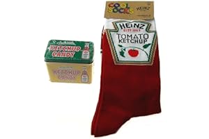 HICKORYVILLE Heinz Tomato Ketchup Socks Bundled with Ketchup Candy - Novelty Gift Set