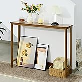 Mordchil HF Bamboo Narrow Console Table, 39.4"(L) Wood Small Entryway Table, Accent Slim Hallway Tables, Thin Sofa Side Tables for Hallway, Living Room, Bedroom, Foyer, Walnut