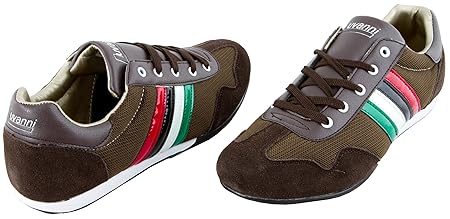 LUVANNI Herren Sneaker Turnschuh Freizeitschuh mit echtem Leder, Farbe Braun, Gr. 44