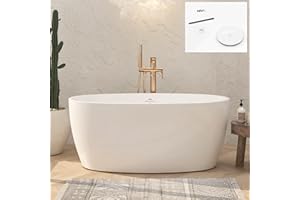 FerdY Tahiti 55" Acrylic Freestanding Bathtub, Elegant Oval Shape Soaking Bathtub, Glossy White, White Drain & Integrated Slotted Overflow Assembly Included cUPC Certified