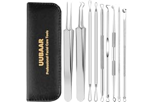 9 PCS Blackhead Remover Tools, Pimple Popper Tool Kit & Comedone Extractor - Professional Acne, Zit, Blemish & Whitehead Removal for Face & Nose, with Stainless Steel Tweezers & Travel Case, UUBAAR