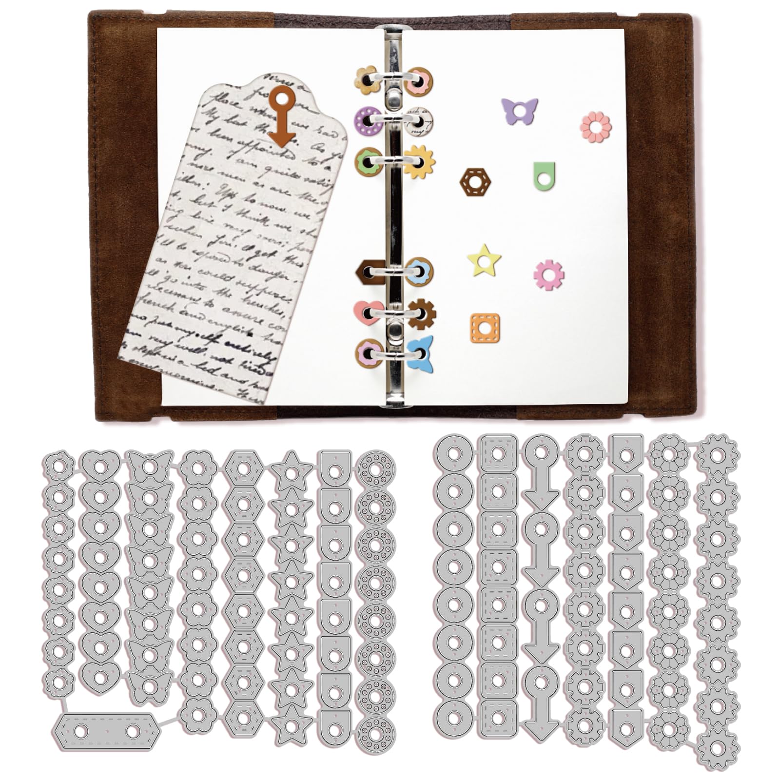 GLOBLELAND Page Tab Hole Reinforcement Cutting Dies for DIY Scrapbooking Metal Geometric Craft Designs Die Cuts Embossing Stencils Template for Paper Card Making Decoration Album