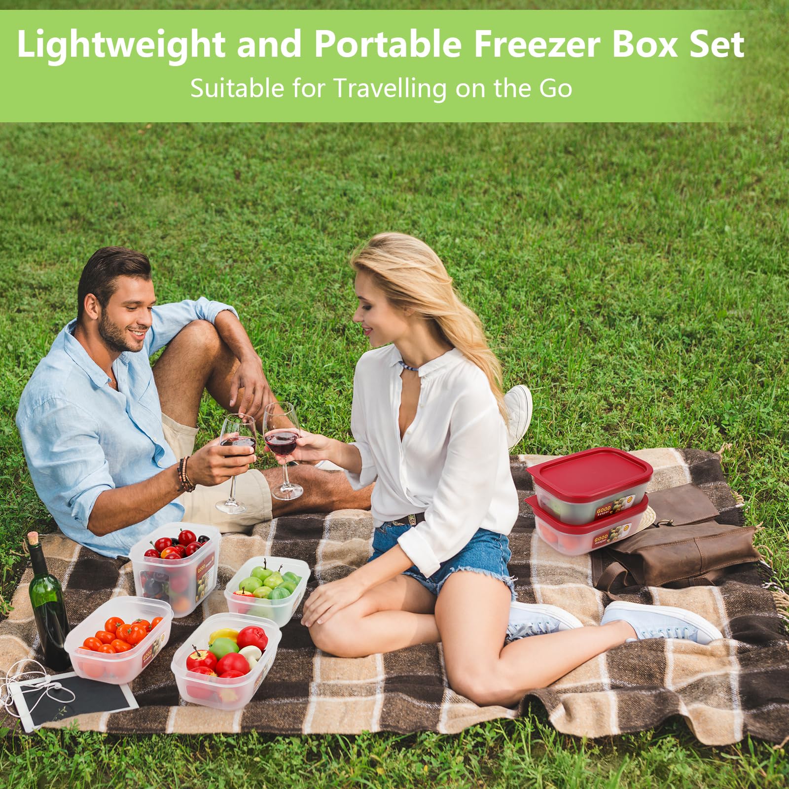 Cozary 5-teiliges PE Frischhalteboxen Set mit Deckel, Mikrowellen Gefriersicher, BPA-frei Food Container, Frischhaltedosen für Meal Prep, Vorratsdosen & Gefrierbehälter 7