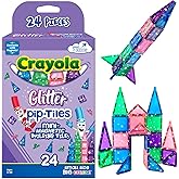 CreateOn Crayola Mini Magnetic PIP-Tiles, Building Set for Kids, Magnetic Building Toys for Kids, STEM Travel Toys for Boys and Girls Ages 3+, 24-Piece Set (Glitter)