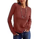 ANRABESS Women's Long Sleeve Waffle Knit Shirts Casual Slim Fitted Crew Neck Thermal Tops Basic Tee 2026 Fall Trendy Outfits