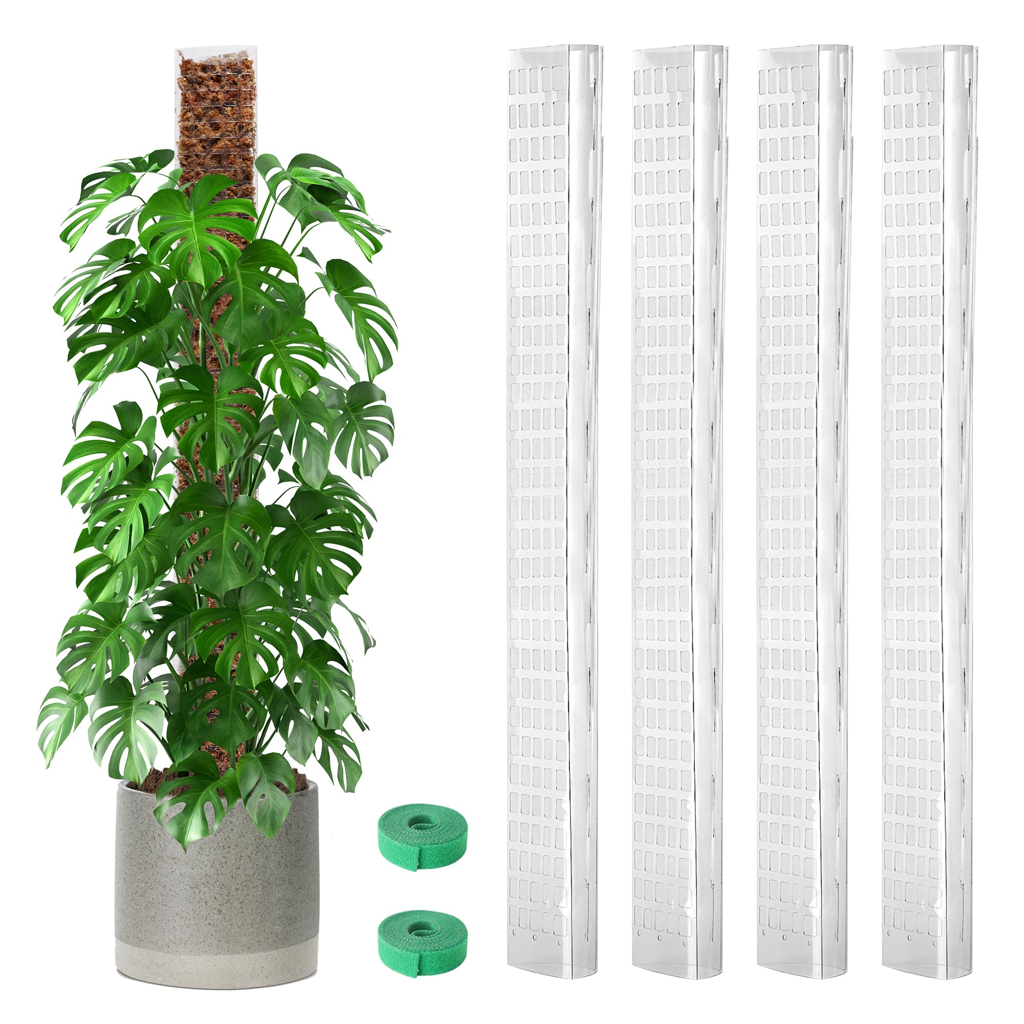 Photo 1 of EOX 4 Pcs 36 Inch Plastic Moss Pole for Monstera, Large D Shaped Poles for Climbing Plants Work with Sphagnum Moss, 138 Inch Plant Stake Set of 4, Garden Ties