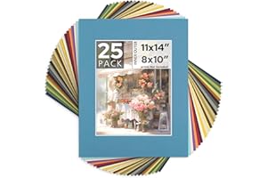 MBC MAT BOARD CENTER Mat Board Center, Pack of 25, 11x14 for 8x10 Mixed Color Mats - Acid Free, 4-ply Thickness, White Core - for Pictures, Photos, Framing