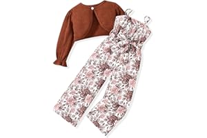 HINTINA Toddler Little Girl 2 Piece Outfits Long Sleeve Ribbed Knitted Cardigan And Sleeveless Jumpsuit