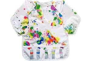 Madrona Brands Toddler Art Smock 1-3 Years | Long Sleeve Kids Waterproof Cover with Pockets | Crafts, Paint Apron, Baby Bib