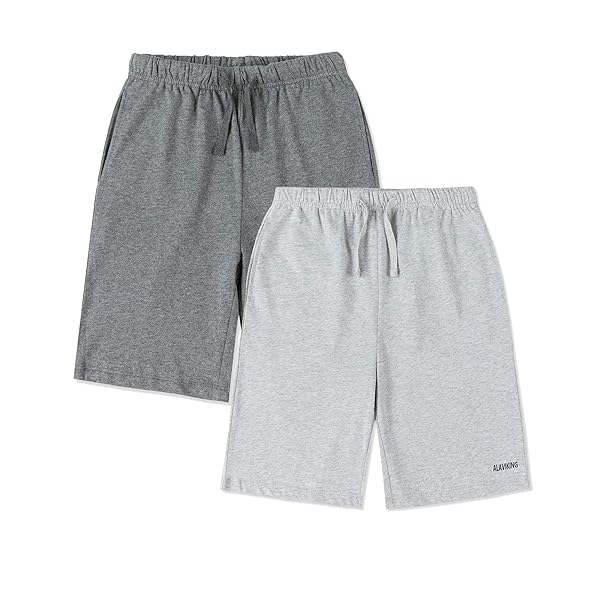 ALAVIKING KIDS 1 OR 2 PACK 100% COTTON SHORTS DRAWSTRING ELASTIC WAIST SWEAT SHORTS FOR BOYS OR GIRLS 3-12 YEARS (LIGHT GRAY+DARK GRAY-S)