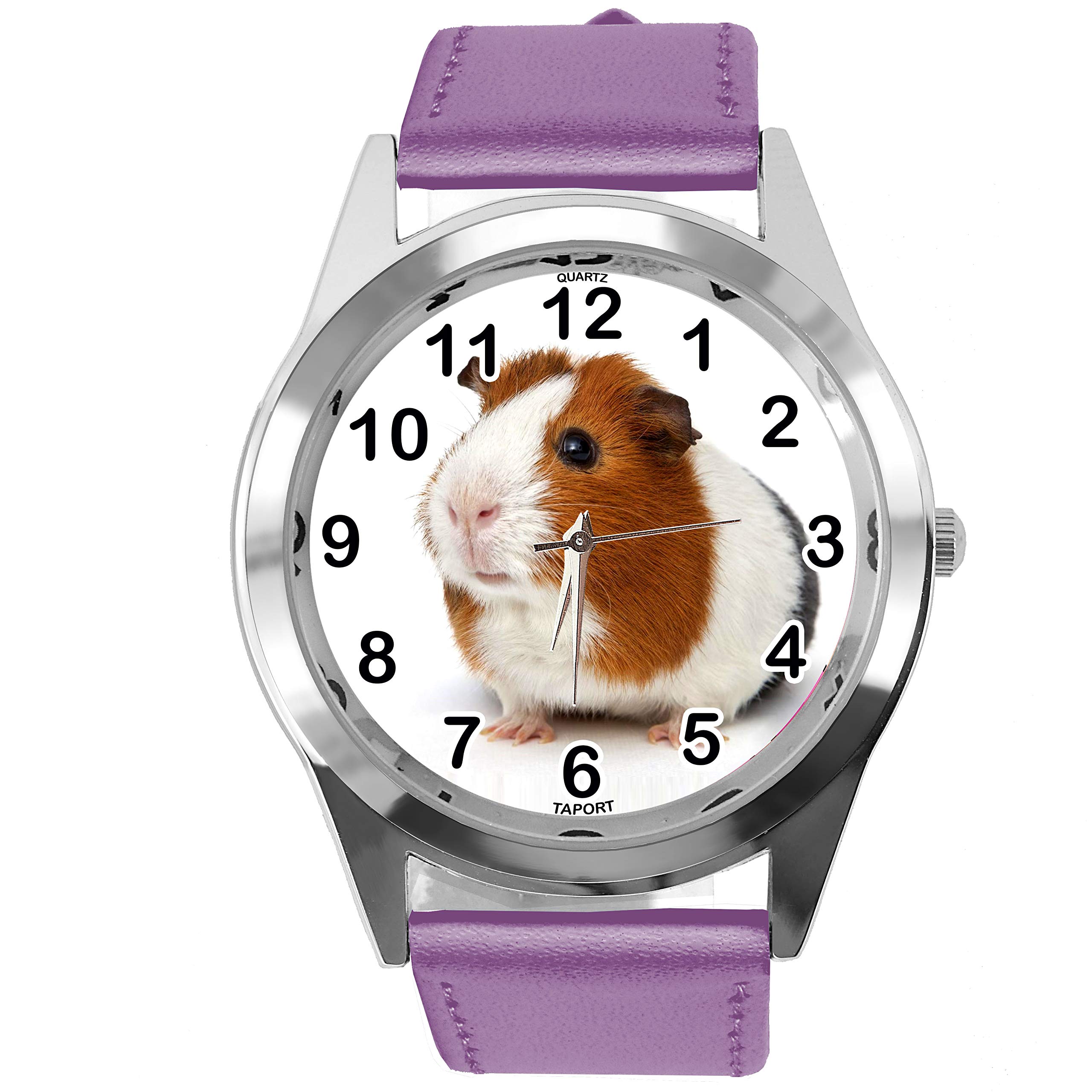 TAPORT® Purple Leather Round Watch for Guinea Pig Fans