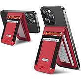 For Magsafe Wallet Stand, Strongest Magnetic Wallet for iPhone 17/16/15/14/13/12 Series, Magnetic Card Holder with Adjustable Stand, ID Window, 10 Cards Holder, Vegan Leather, RFID Blocking, Red