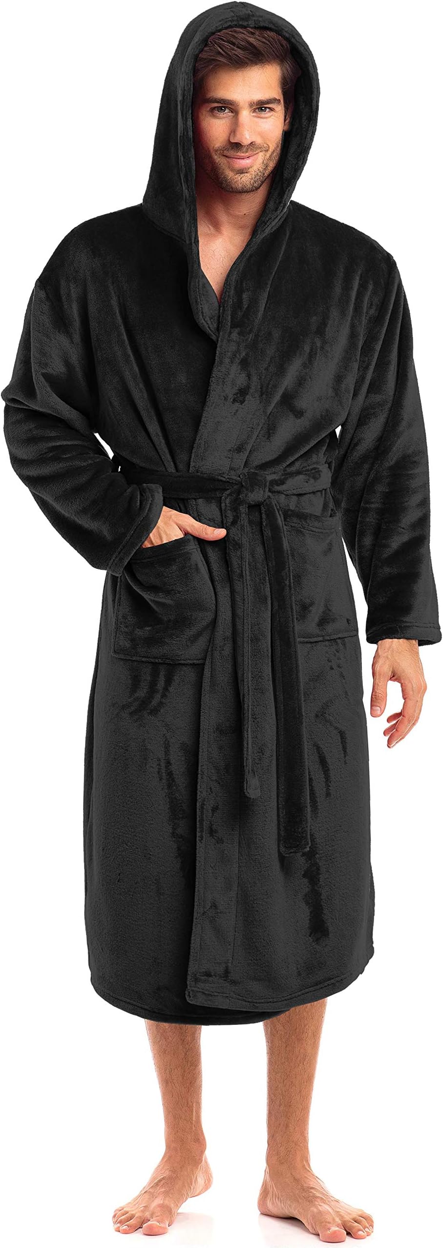Thread Republic Luxurious Men’s Plush Fleece Robe with Hood Warm & Cozy Bathrobe