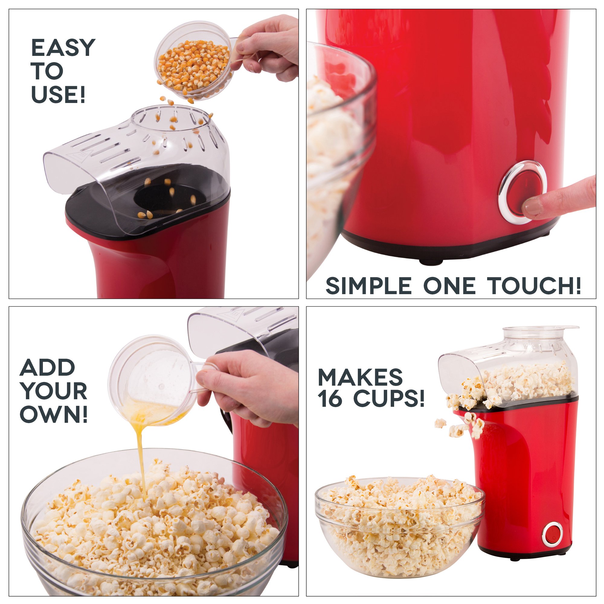 DASH Popcorn Machine Hot Air Popcorn Popper + Popcorn Maker with