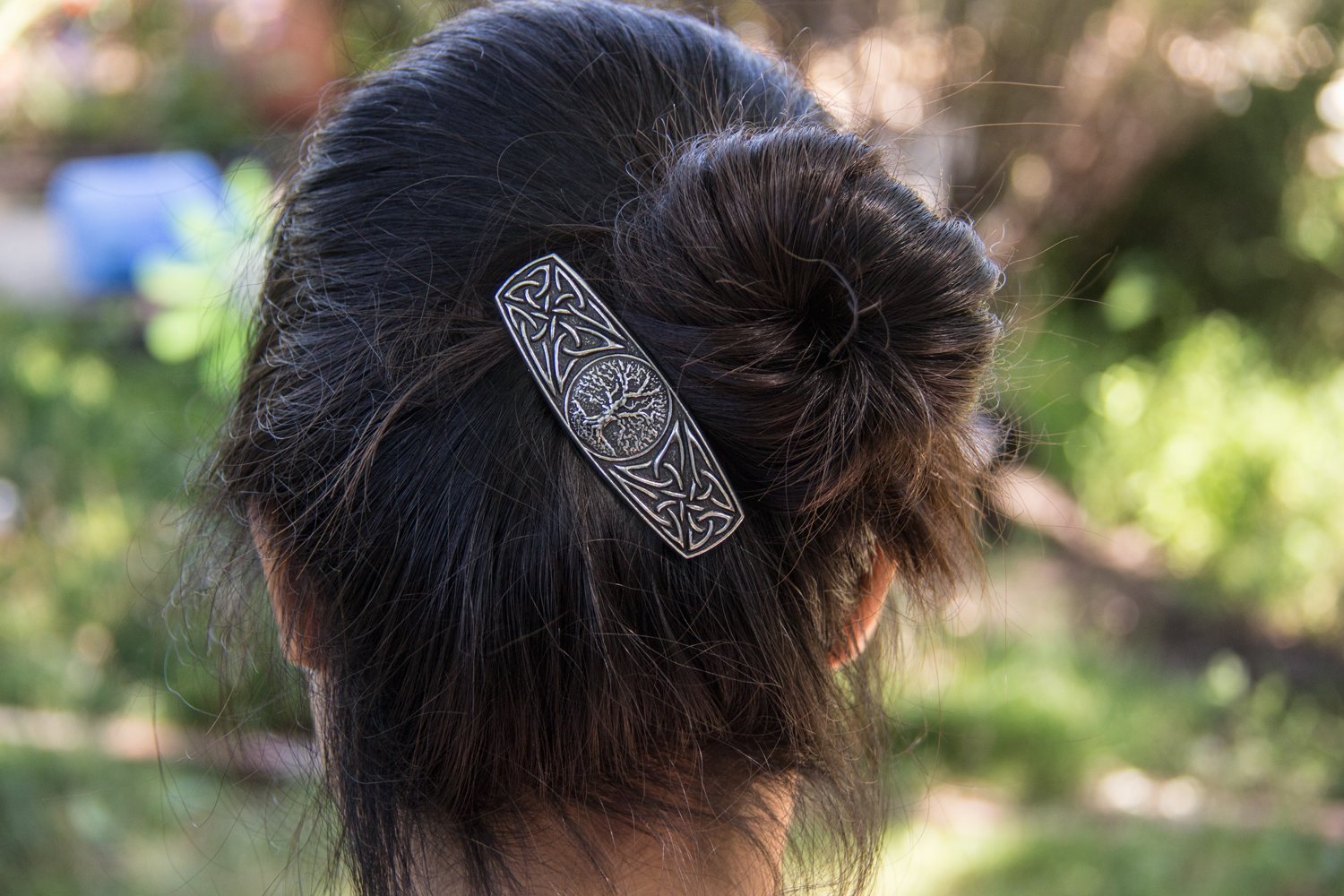 World Tree Hair Clip, Medium Hand Crafted Metal Barrette Made in the USA with a 70mm Imported French Clip by Oberon Design : Beauty