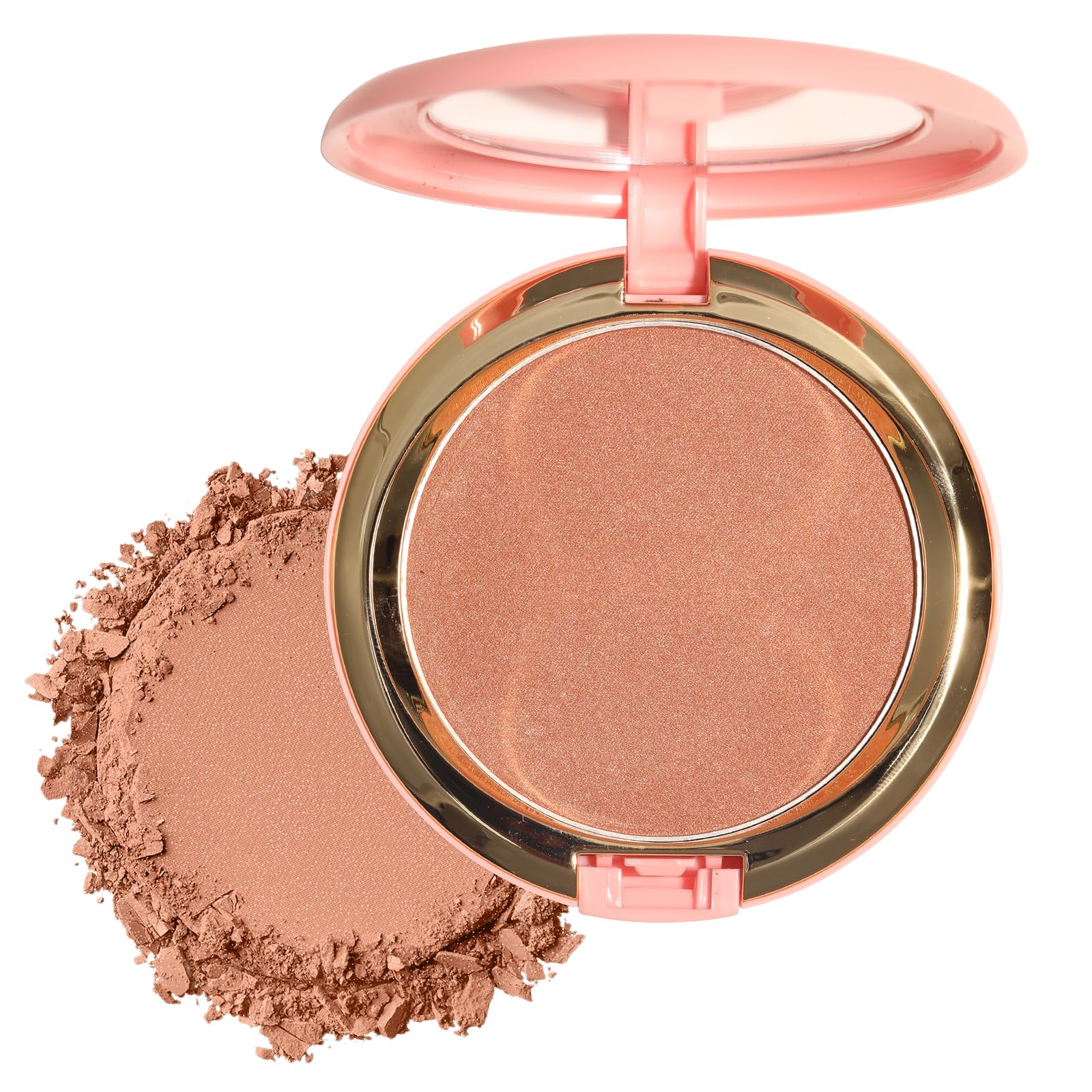 Beauty Searcher Shimmer Bronzer Powder, Natural Sun Kissed Finish, Contour Highlighter Bronzer Blush Powder, Soft Touch Texture, Vegan Formula Face Makeup Compact (Sunset Bronzer)