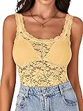 LYANER Women's Floral Lace Scallop Spaghetti Strap