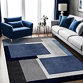 AICLIV Washable Low-Profile Geometric Area Rug, 0.2 inch Thin Abstract Rug Design for Living Room & Bedroom Decor, 5x7 ft Blue Grey Modern Non-Slip Floor Rug