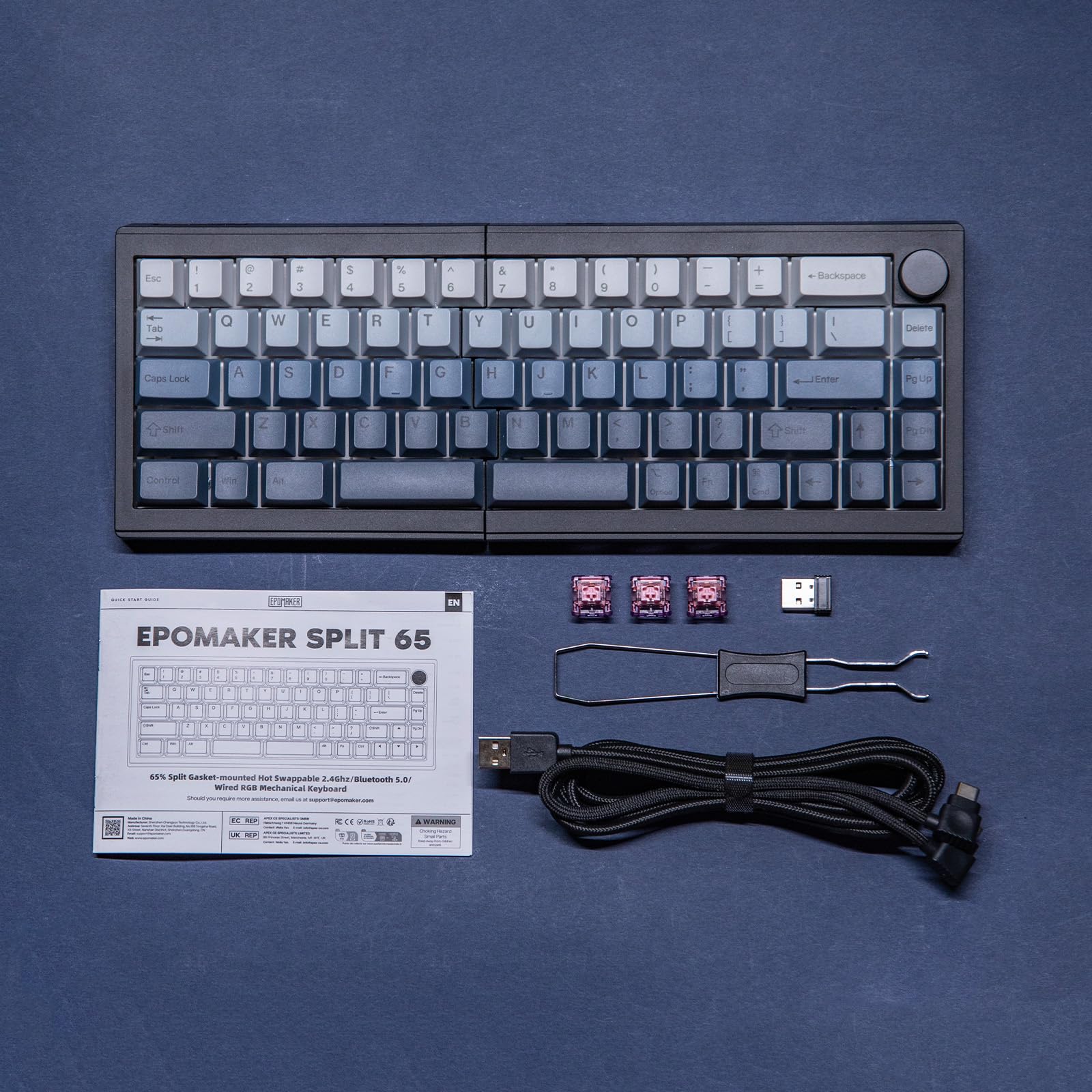 EPOMAKER Split65 QMK/VIA Programmable Keyboard, Wireless Mechanical Keyboard in 2.4Ghz/Bluetooth/Type-C, Ergonomic Gaming Keyboard in Split Layout with RGB Backlit (Wisteria Linear Switch)