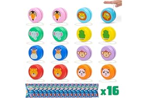 BONNYCO Yo Yo for Kids Pack 16 Jungle Animals Kids Party Favors Wooden Yoyo Bulk, Safari Goodie Bags Stuffers 3-5 4-8 | Goody Bag Stuffers Pinata Return Gifts for Birthday Party | Classroom Prizes