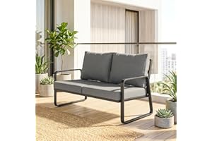 Outsunny 2 Seater Outdoor Sofa with Cushions, 47.6" Patio Couch Outdoor Loveseat with Armrests, 528 LBS Capacity, Patio Sofa 