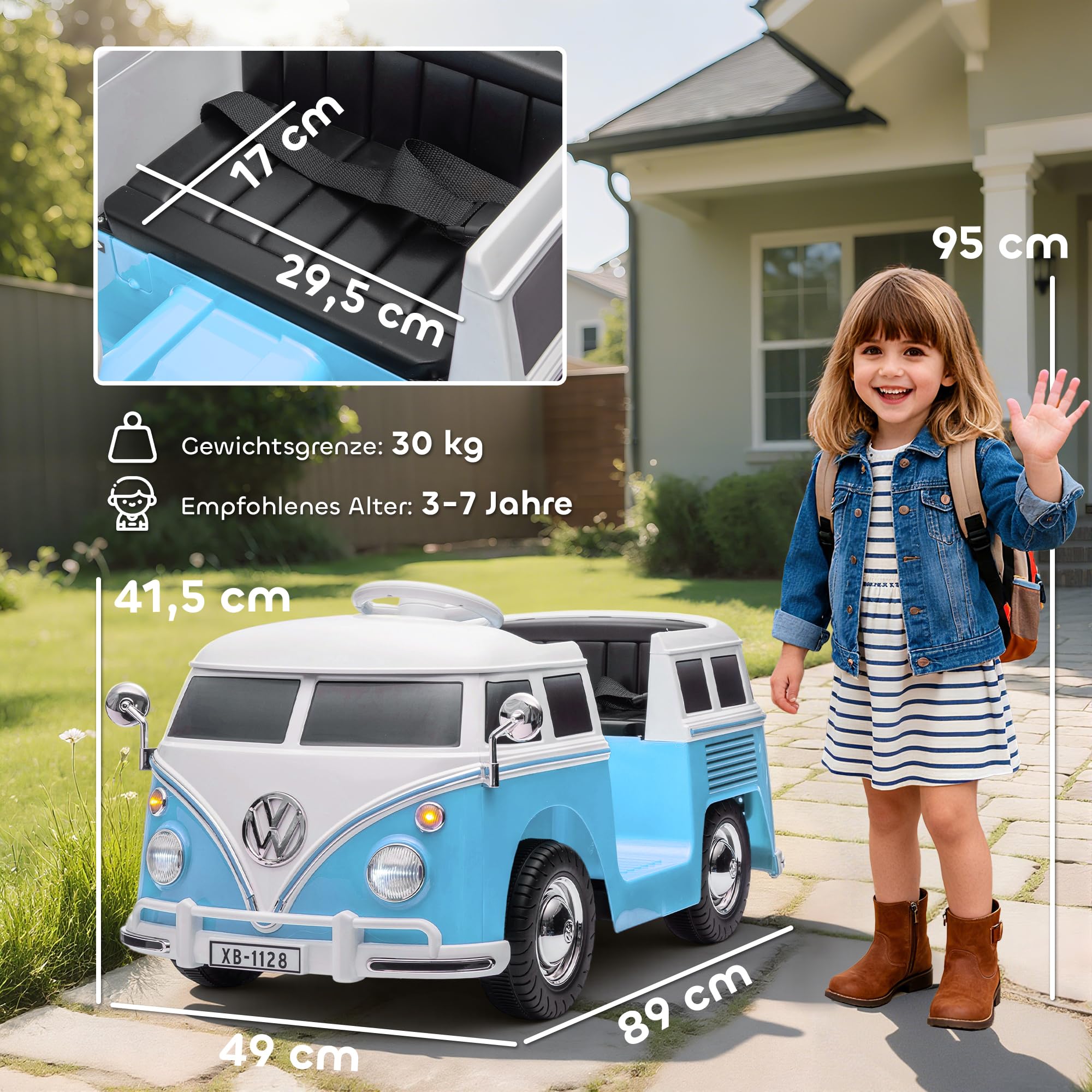 AIYAPLAY Kinder Elektroauto, 12V Volkswagen Kinderfahrzeug mit MP3, Doppelmotor, Elektrofahrzeug mit Hupe, LED-Lichtern, Sanftanlauf, 3-8 km/h, für 3-7 Jahre Kinder, Blau 7
