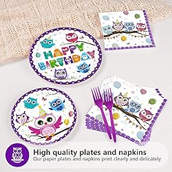 96 Pcs Owl Birthday Party Supplies Cute Cartoon Owl