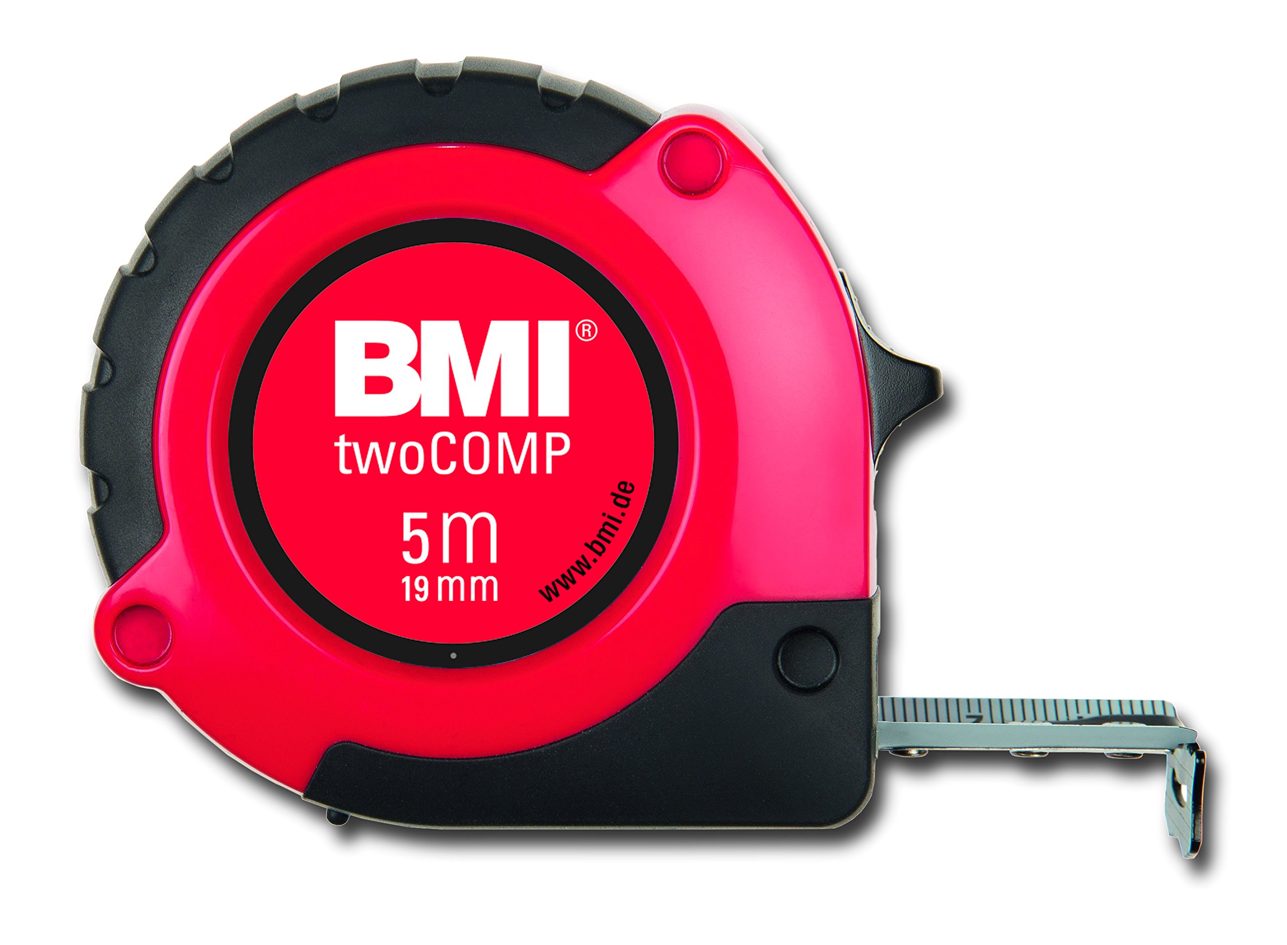 BMI 472541021 "TWO COMP" Pocket Measuring Tape, White/Black/Red, 5 m x 19 mm