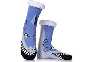 DYW Mens Slipper Socks Animal Fuzzy Non Slip Fluffy Winter Warm Soft Thick Fleece lined Thermal Home Socks