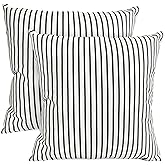 RYSMIYOU Decorative Throw Pillow Covers Set of 2 Black Striped Pillow Covers 18x18 Inch Throw Pillow Cover Linen Pillowcase Modern Farmhouse Outdoor Pillow Covers for Couch Sofa Bed Living Room