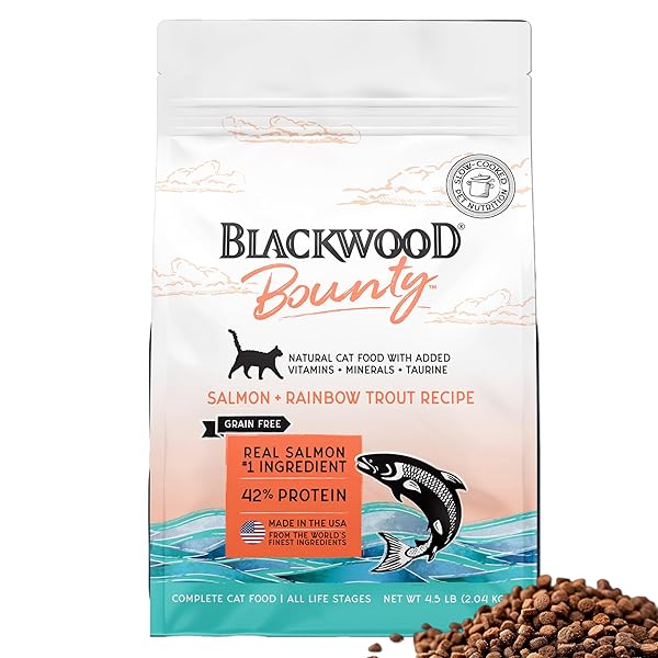 BLACKWOOD BOUNTY DRY CAT FOOD, SALMON & RAINBOW TROUT RECIPE FOR ALL LIFE STAGES, 4.5 POUND BAG, HIGH PROTEIN, GRAIN FREE