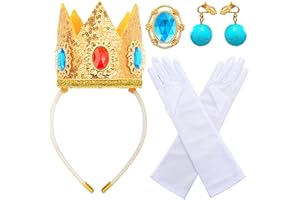 ZIZWO Princess Peach Crown for Kids Girls,Princess Peach Crown Accessories Kit with Gloves Brooch Earrings for Halloween Birthday Party Dress Up