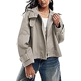 Majdan Women's Cropped Trench Coat Zip Up Short Outwear with Back Cape Casual Fall Spring Jacket with Pockets
