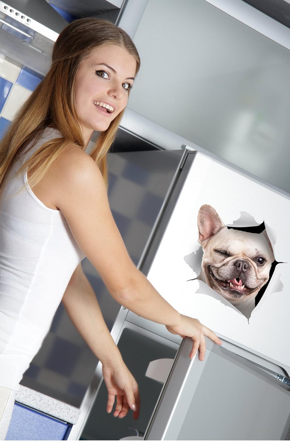 Winston & Bear - 2 Pack - 3D Dog Stickers - Winking French Bulldog Sticker for Wall Fridge, Toilet and More - Retail Packaged - Image 3
