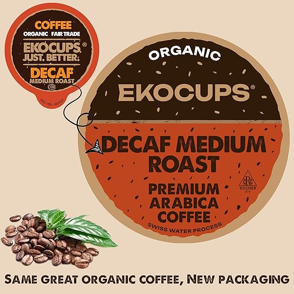 EKOCUPS ORGANIC SWISS WATER DECAF FRENCH ROAST COFFEE PODS, EXTRA 30% MORE COFFEE PER CUP, ARTISAN FAIR TRADE DARK ROAST, FOR KEURIG K CUP MACHINES, RECYCLABLE PODS, 40 COUNT